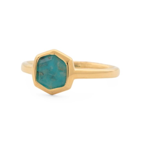 KENDRA SCOTT Gold/Turquoise Made In India Sterling Silver Davis Stone Band Ring - Picture 1 of 2